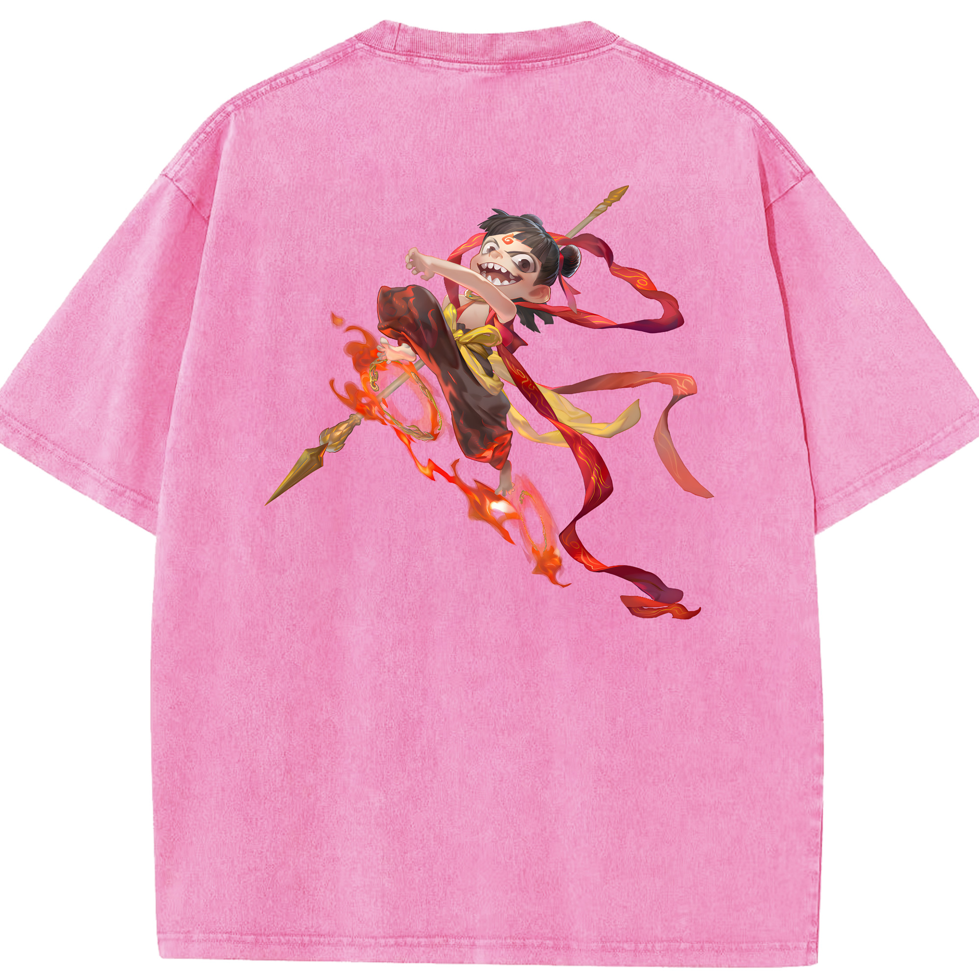 （画像用） Ne Zha 2 ナタ 魔童の大暴れ 綿100% ヴィンテージ風 半袖Tシャツ（背面プリント）